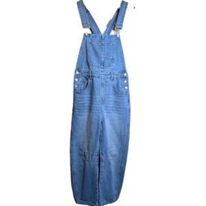 Denim Barrel Leg Overalls Women's Medium Wide Leg Utility Pockets 23" Inseam